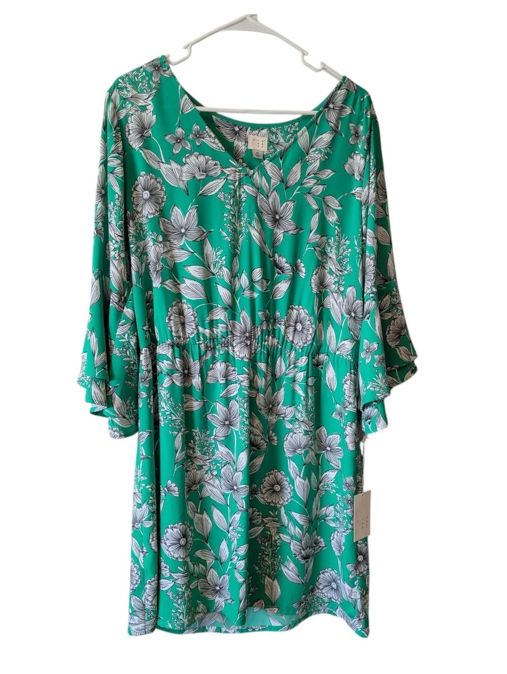 NWT a new day Teal Floral V-Neck Long Sleeve Dress L/XL - Picture 2 of 8